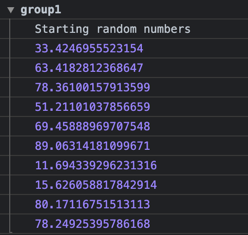 console log of console.group